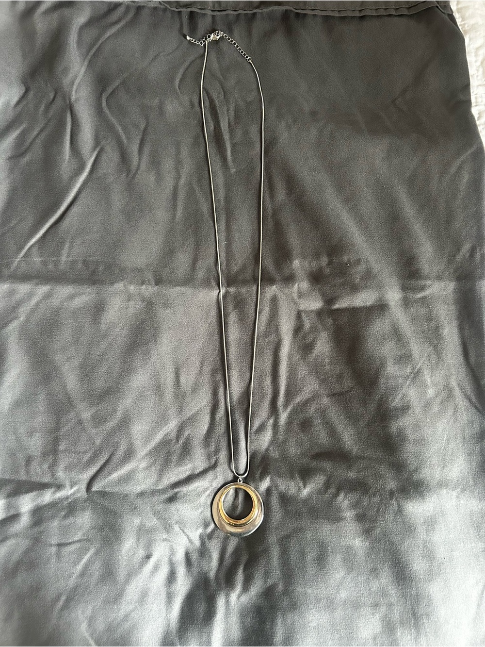 Long Two-Tone Circle Pendant Necklace - Gold and Silver